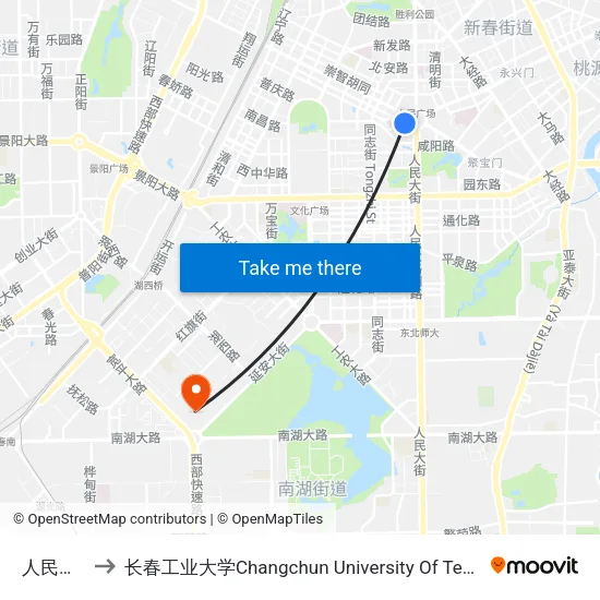 人民广场 to 长春工业大学Changchun University Of Technology map