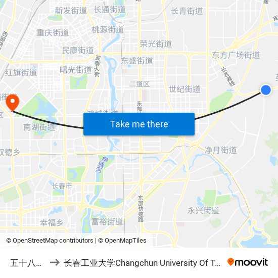 五十八中学 to 长春工业大学Changchun University Of Technology map