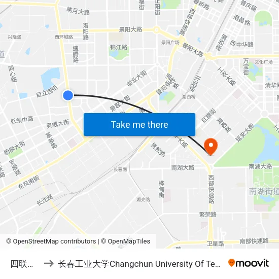 四联大街 to 长春工业大学Changchun University Of Technology map