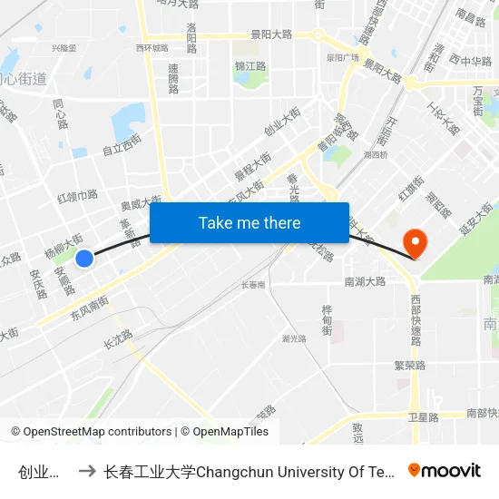 创业大街 to 长春工业大学Changchun University Of Technology map