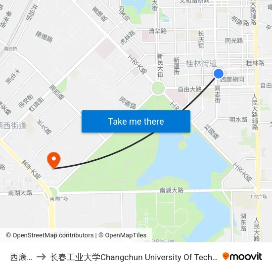 西康路 to 长春工业大学Changchun University Of Technology map