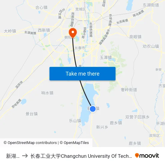 新湖镇 to 长春工业大学Changchun University Of Technology map