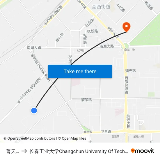 普天路 to 长春工业大学Changchun University Of Technology map