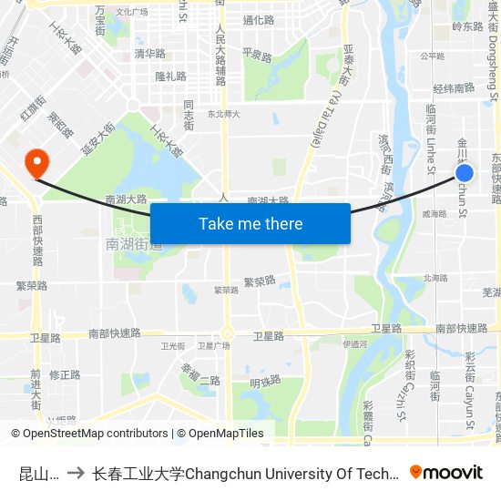 昆山路 to 长春工业大学Changchun University Of Technology map