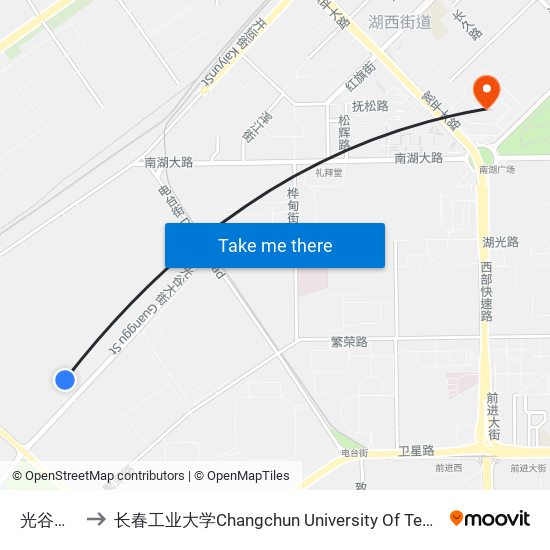 光谷大街 to 长春工业大学Changchun University Of Technology map