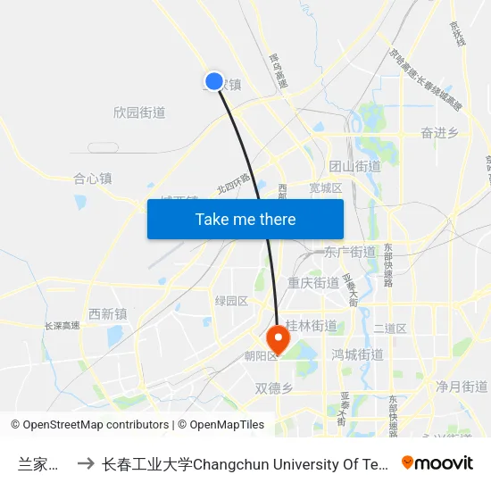 兰家银行 to 长春工业大学Changchun University Of Technology map