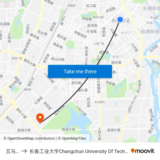 五马路 to 长春工业大学Changchun University Of Technology map