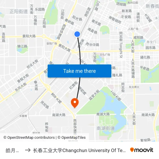 皓月大路 to 长春工业大学Changchun University Of Technology map
