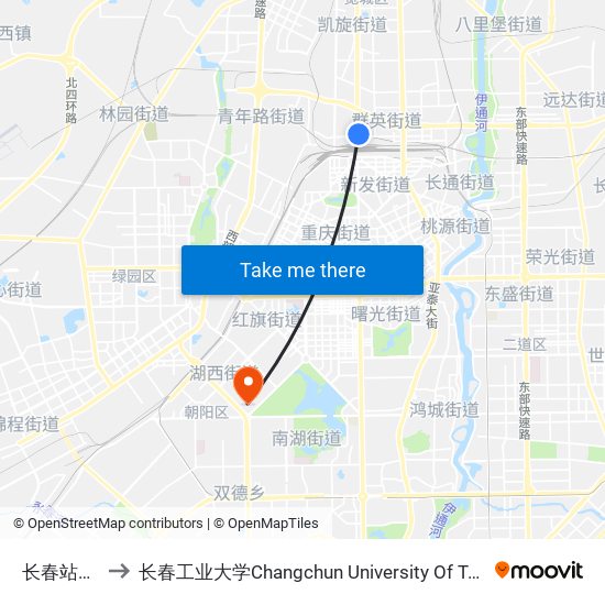 长春站北口 to 长春工业大学Changchun University Of Technology map