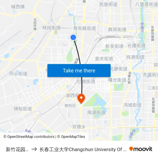新竹花园南门 to 长春工业大学Changchun University Of Technology map