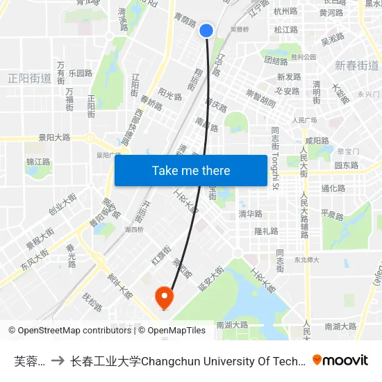 芙蓉桥 to 长春工业大学Changchun University Of Technology map