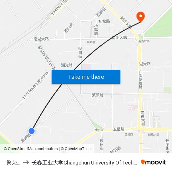 繁荣路 to 长春工业大学Changchun University Of Technology map