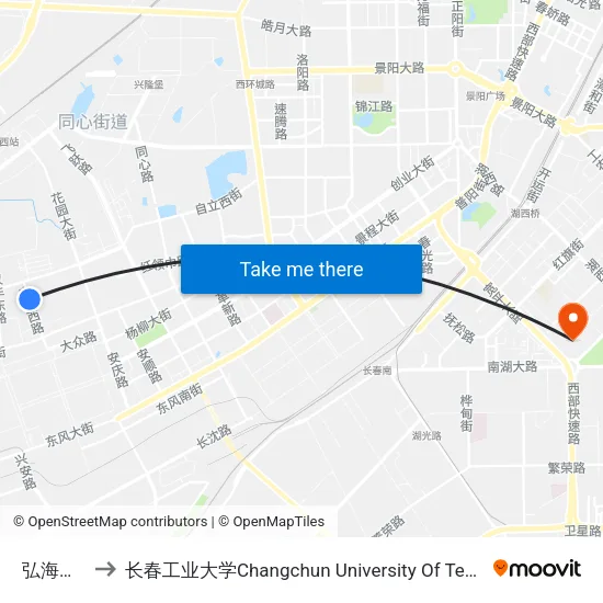 弘海小区 to 长春工业大学Changchun University Of Technology map