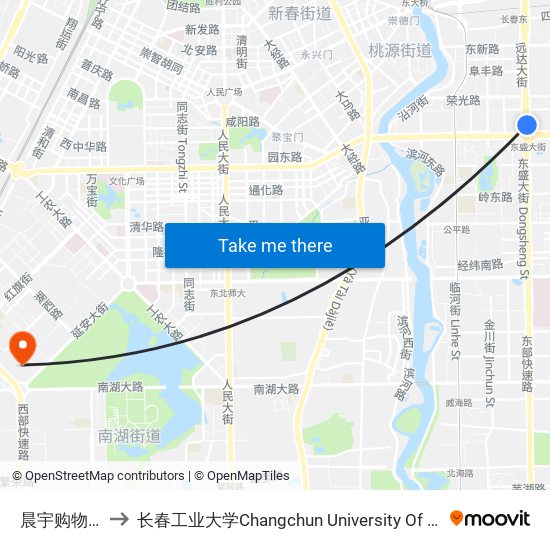 晨宇购物中心 to 长春工业大学Changchun University Of Technology map