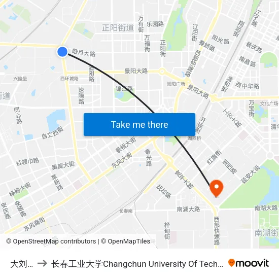 大刘屯 to 长春工业大学Changchun University Of Technology map