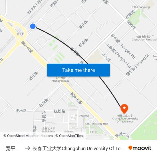 宽平大桥 to 长春工业大学Changchun University Of Technology map