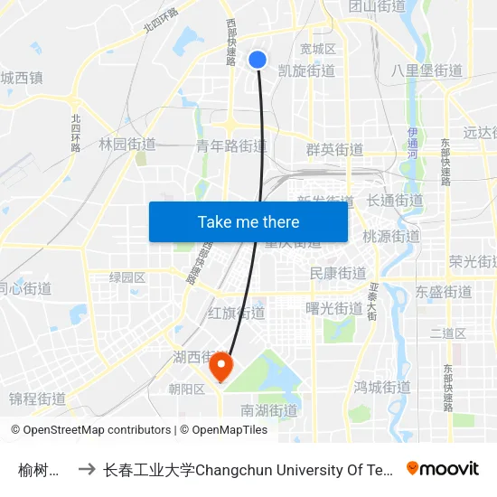 榆树南街 to 长春工业大学Changchun University Of Technology map