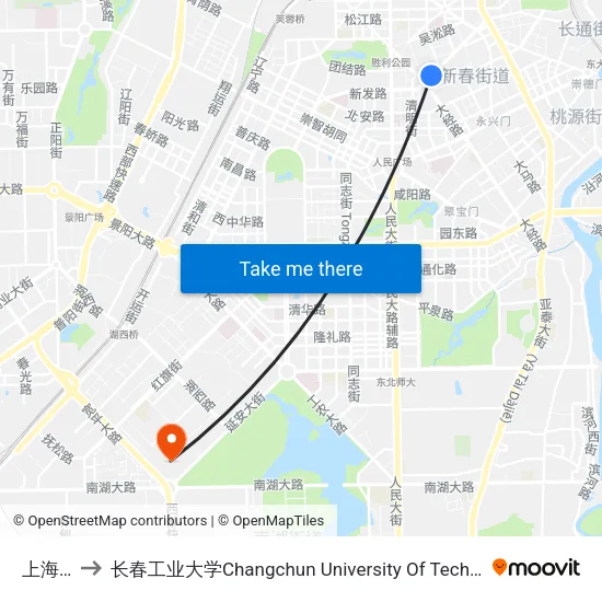 上海路 to 长春工业大学Changchun University Of Technology map