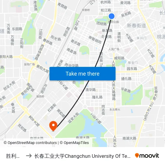 胜利公园 to 长春工业大学Changchun University Of Technology map