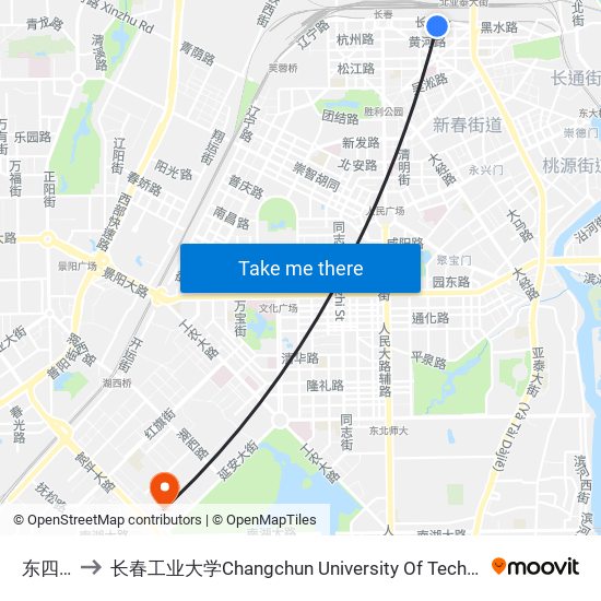 东四条 to 长春工业大学Changchun University Of Technology map