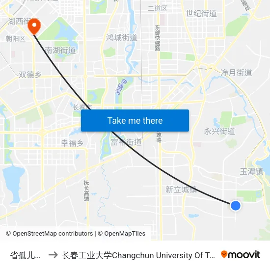 省孤儿学校 to 长春工业大学Changchun University Of Technology map