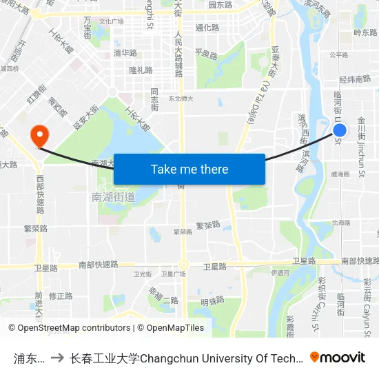 浦东路 to 长春工业大学Changchun University Of Technology map