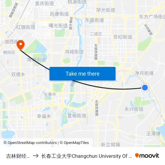吉林财经大学 to 长春工业大学Changchun University Of Technology map