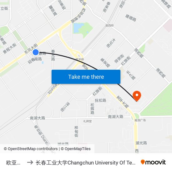 欧亚车百 to 长春工业大学Changchun University Of Technology map