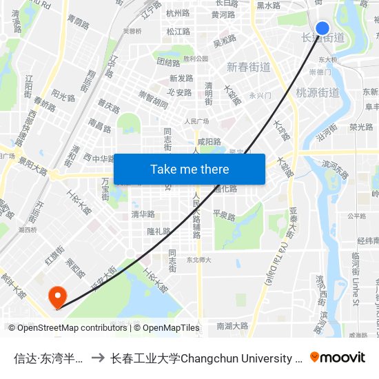 信达·东湾半岛二区 to 长春工业大学Changchun University Of Technology map