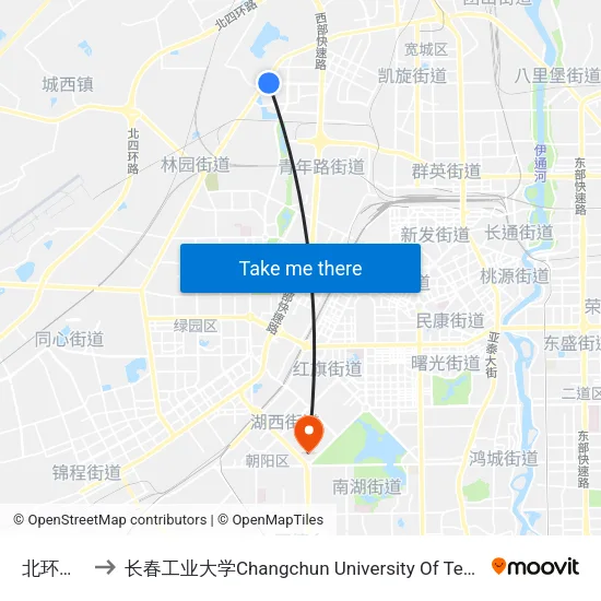 北环城路 to 长春工业大学Changchun University Of Technology map