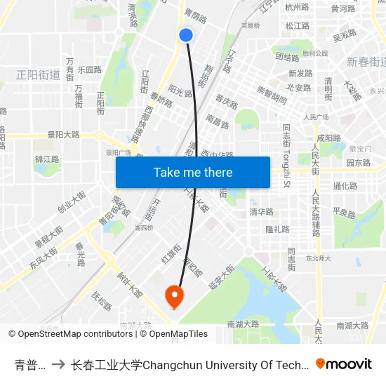 青普桥 to 长春工业大学Changchun University Of Technology map