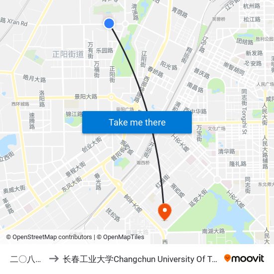 二〇八医院 to 长春工业大学Changchun University Of Technology map