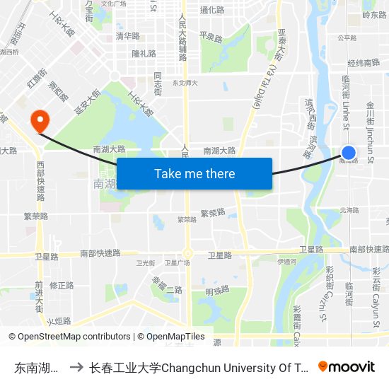 东南湖大路 to 长春工业大学Changchun University Of Technology map