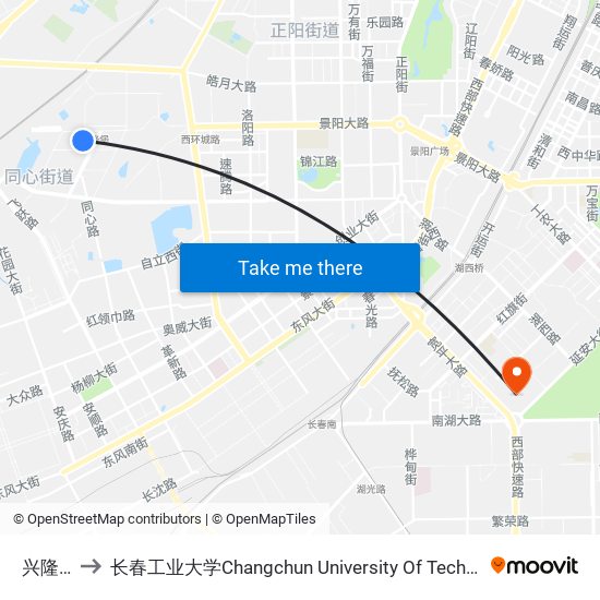 兴隆堡 to 长春工业大学Changchun University Of Technology map