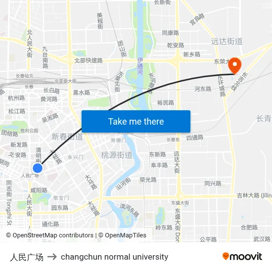 People's Square to Changchun Normal University map