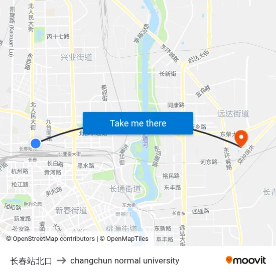Changchun Station North Exit to Changchun Normal University map