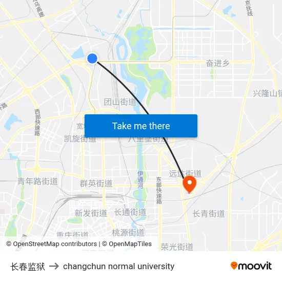 Changchun Prison to Changchun Normal University map