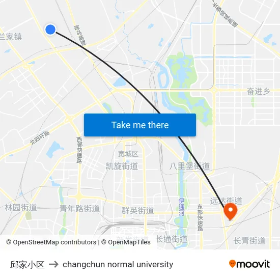 Qiujia Community to Changchun Normal University map