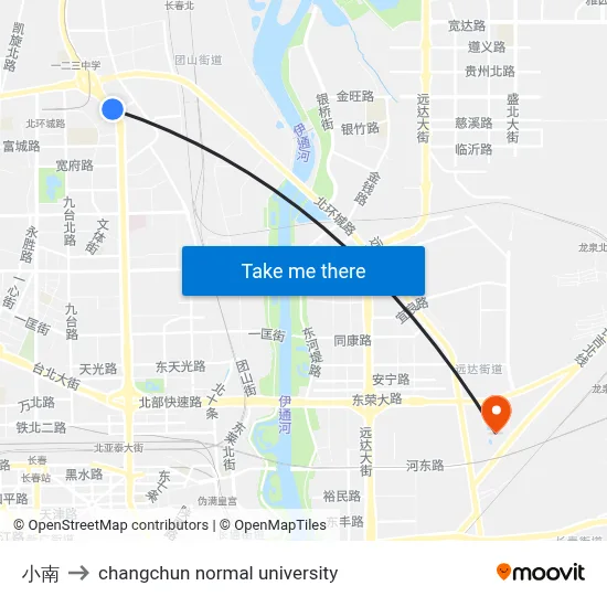 Xiaonan to Changchun Normal University map