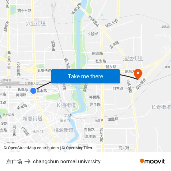 East Square to Changchun Normal University map