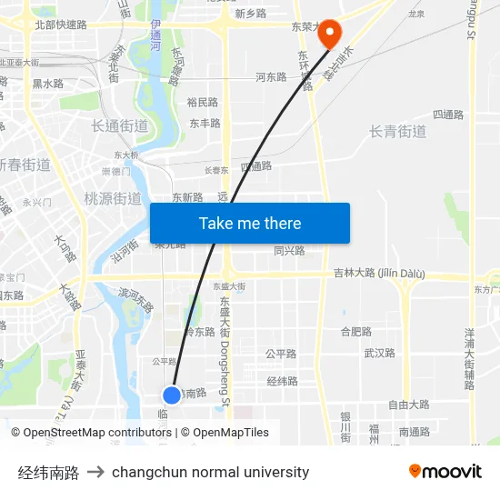 Jingwei South Road to Changchun Normal University map