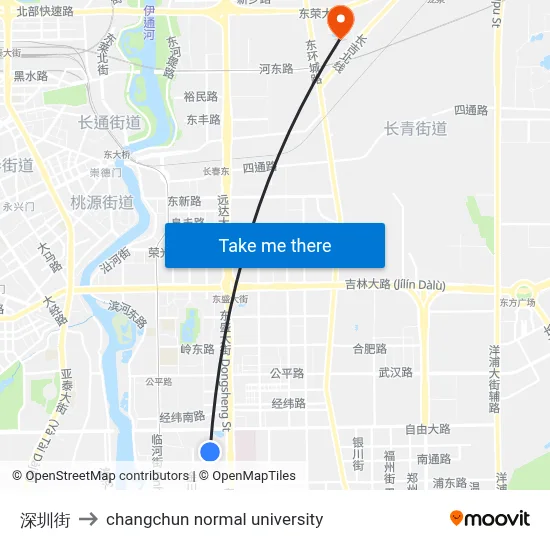 Shenzhen Street to Changchun Normal University map