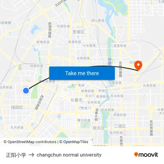 Zhengyang Primary School to Changchun Normal University map