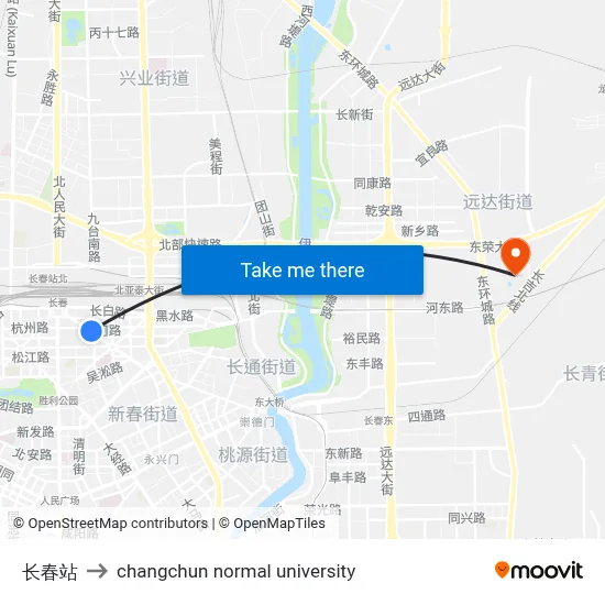 Changchun Station to Changchun Normal University map