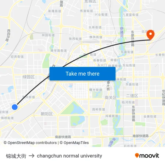 Jincheng Avenue to Changchun Normal University map