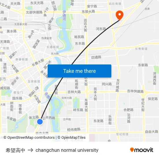 Hope High School to Changchun Normal University map