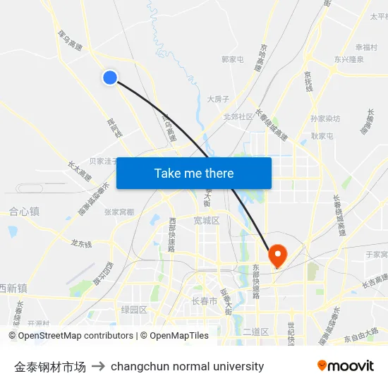 Jintai Steel Market to Changchun Normal University map