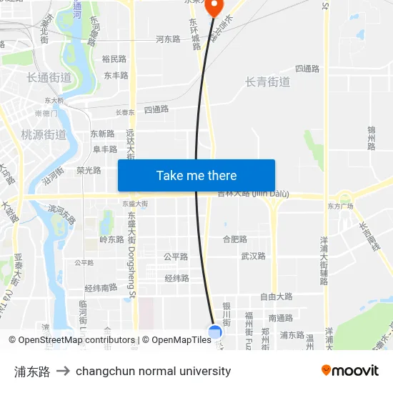 Pudong Road to Changchun Normal University map