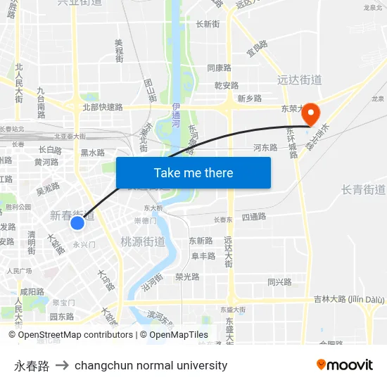 Yongchun Road to Changchun Normal University map