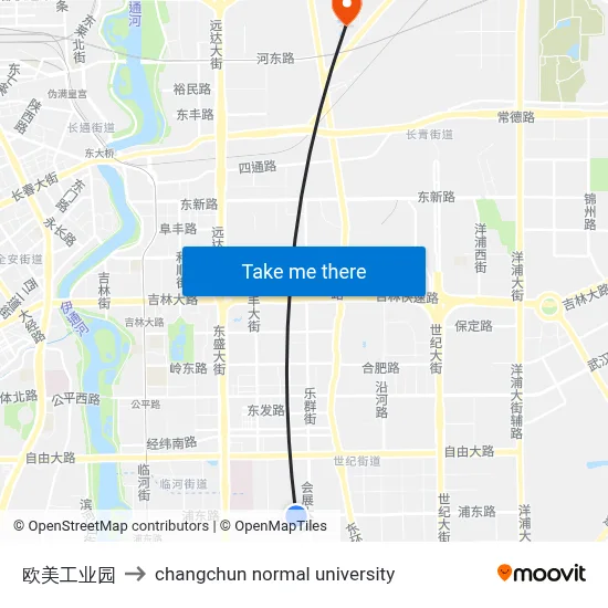 Euro-American Industrial Park to Changchun Normal University map